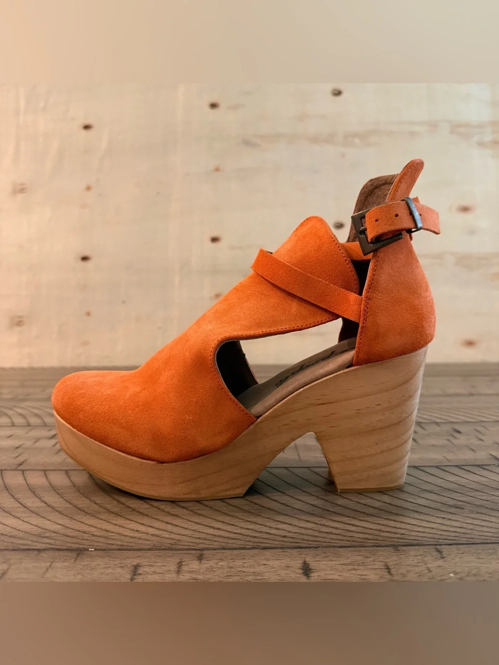 New Free People Cedar Leather Platform Clogs Tomato US 8.5 EU 39